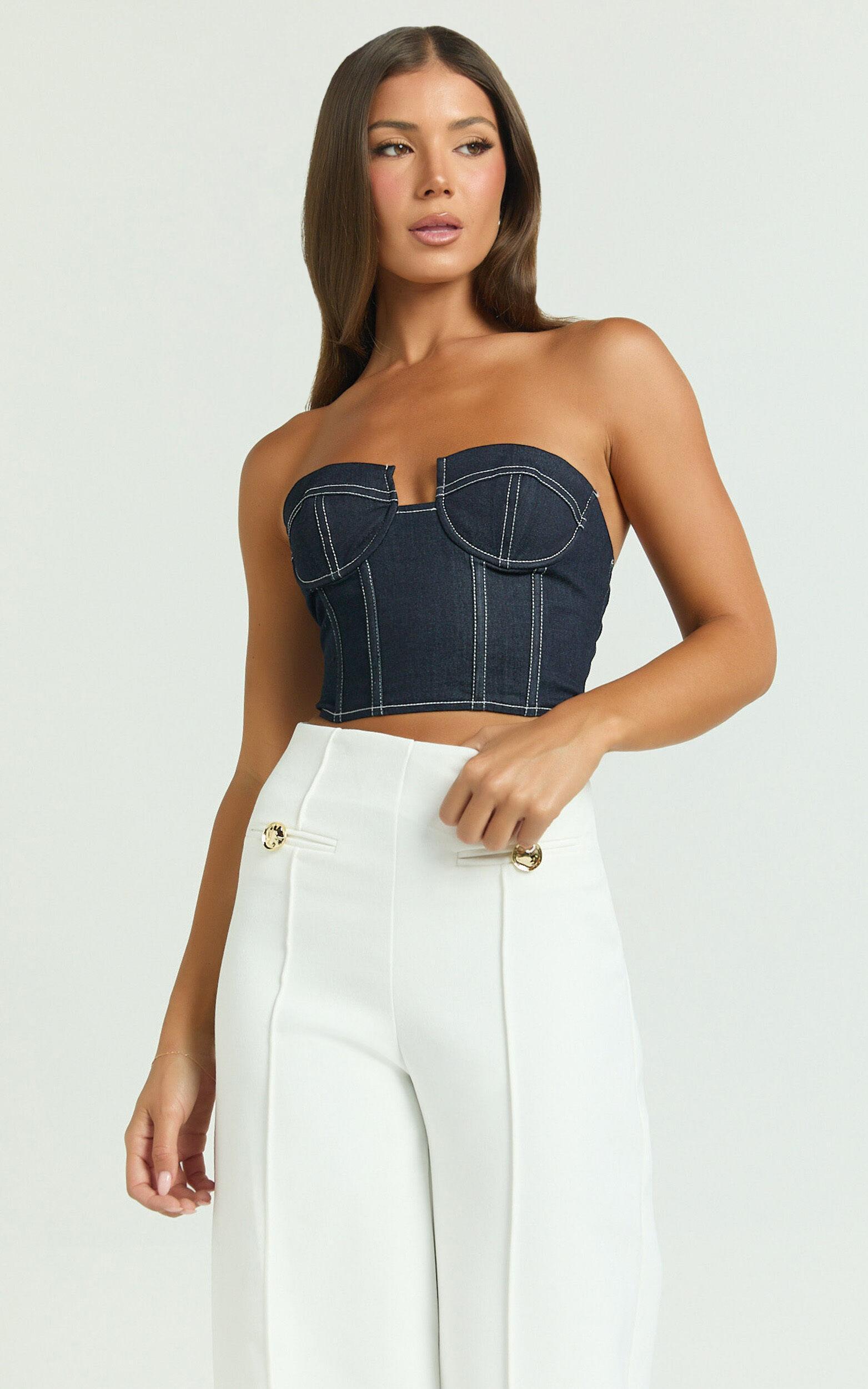 Carol Top - Denim Corset Top in Dark Raw Denim Product Image