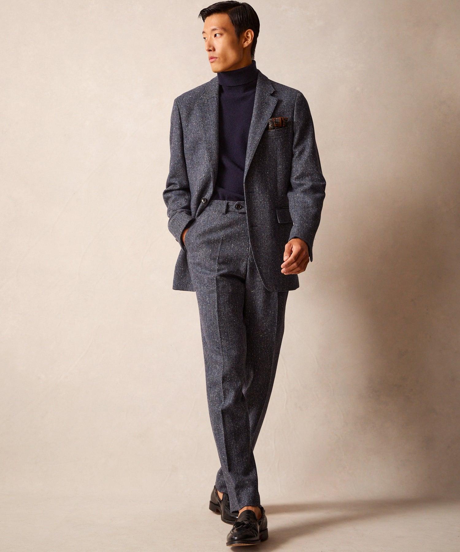 Italian Donegal Sutton Trouser in Steel Blue Herringbone Product Image