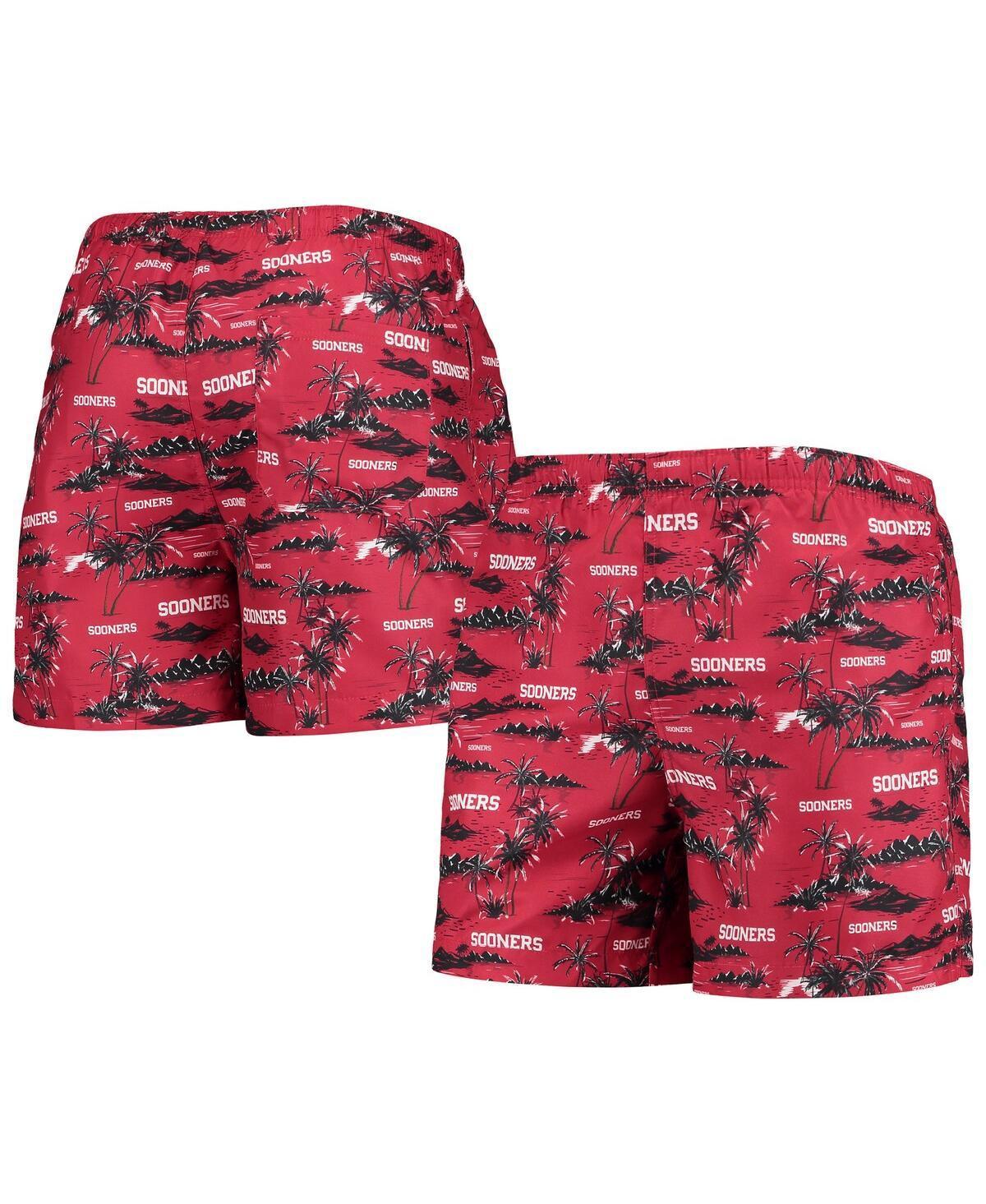 Mens FOCO Crimson Oklahoma Sooners Island Palm Swim Trunks Product Image