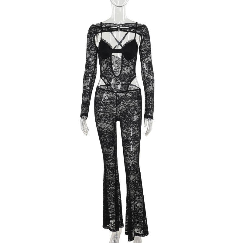 Long Sleeve Lace Cut Out Jumpsuit Product Image