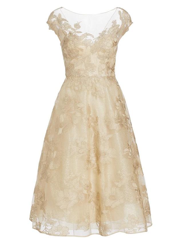 Womens Metallic Floral-Embroidered Midi-Dress Product Image