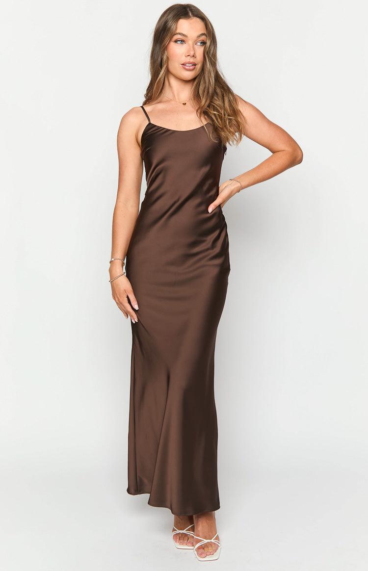 Renesmee Brown Satin Maxi Dress Product Image