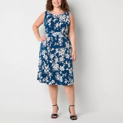 Perceptions Womens Sleeveless Floral Midi Fit + Flare Dress Plus Product Image