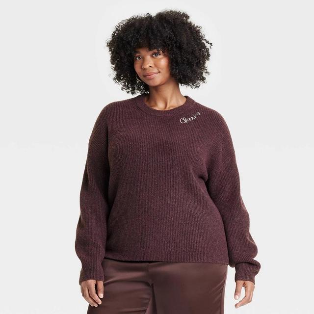 Womens Holiday Crewneck Pullover Sweater - A New Day Burgundy 3X Product Image