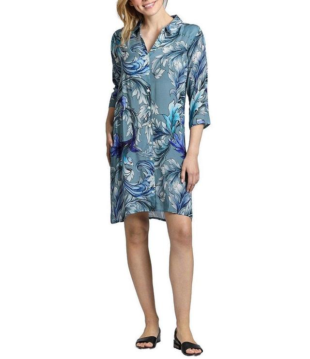 APNY Botanical Point Collar 3/4 Sleeve Shirt Dress Product Image