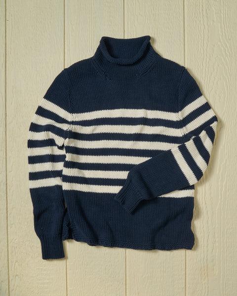 Women's Fisherman's Sweater in Navy/Egret Breton Stripe Product Image