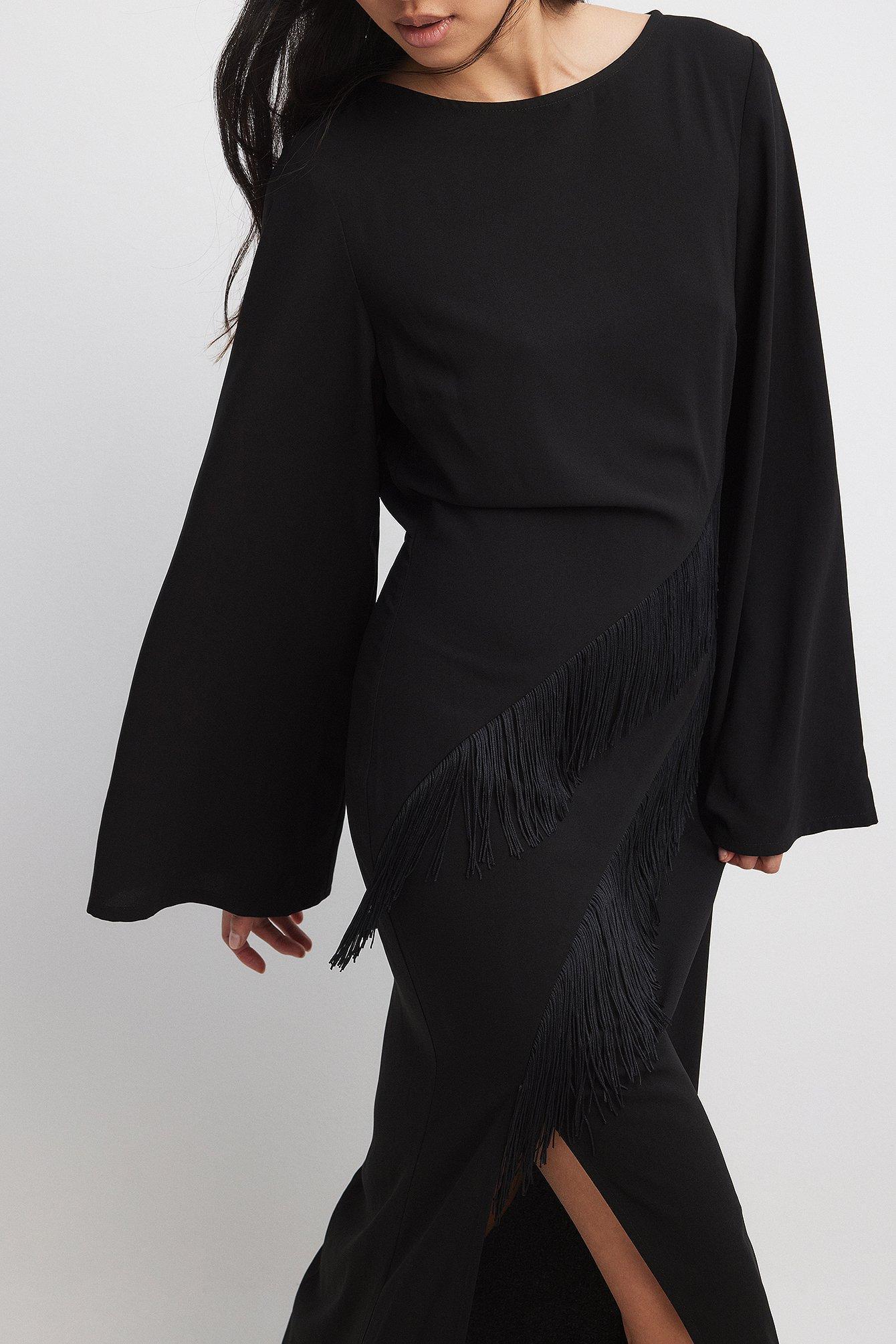 Fringe Detail Open Back Maxi Dress Product Image