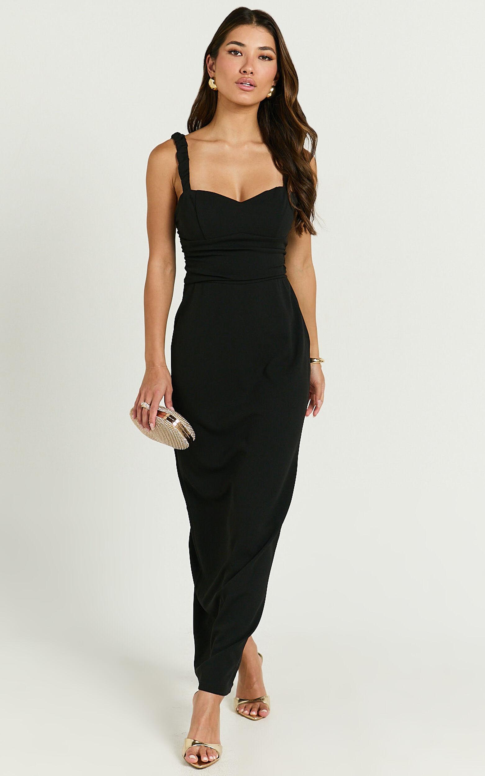 Tahlia Midi Dress - Sweetheart Ruched Dress in Black Product Image