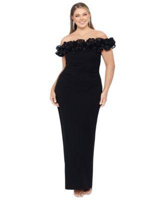 Plus Size Floral-Appliqué Off-The-Shoulder Gown Product Image