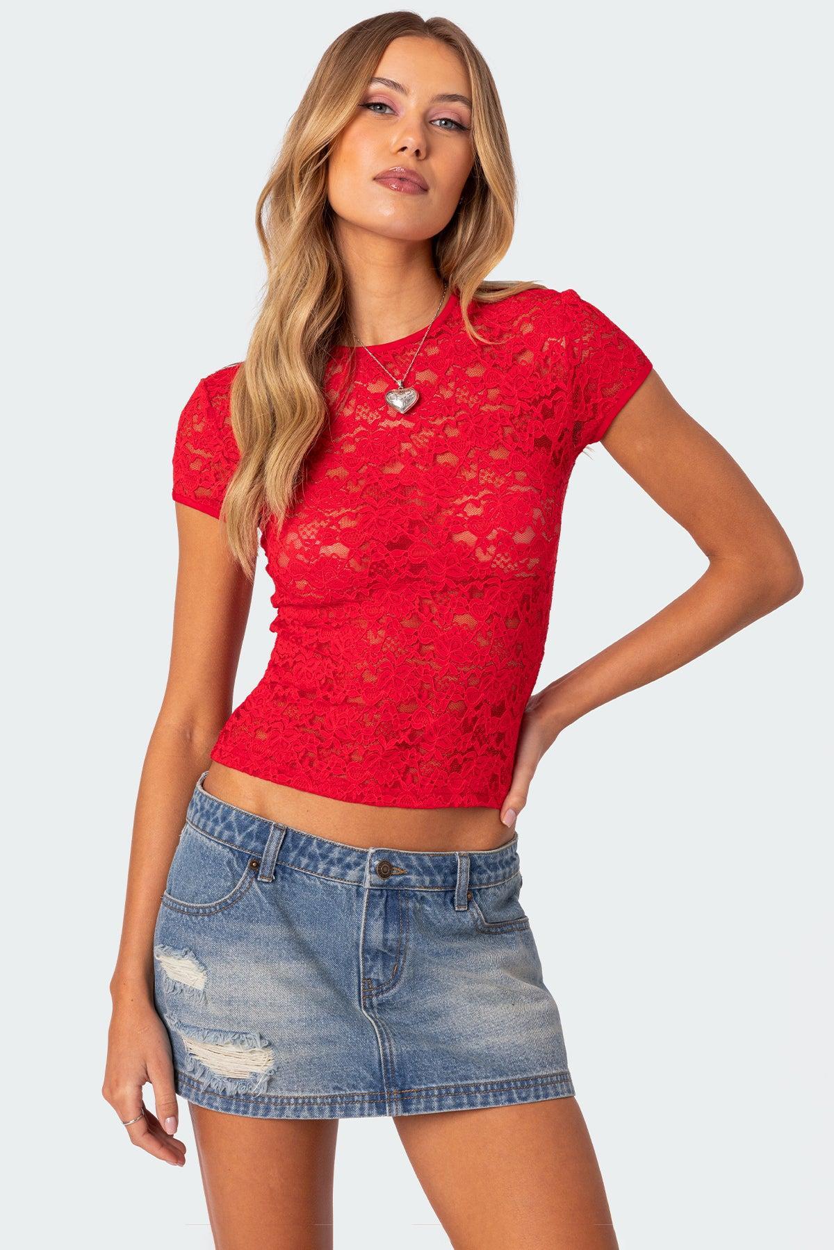 Kaori Sheer Lace T Shirt Product Image