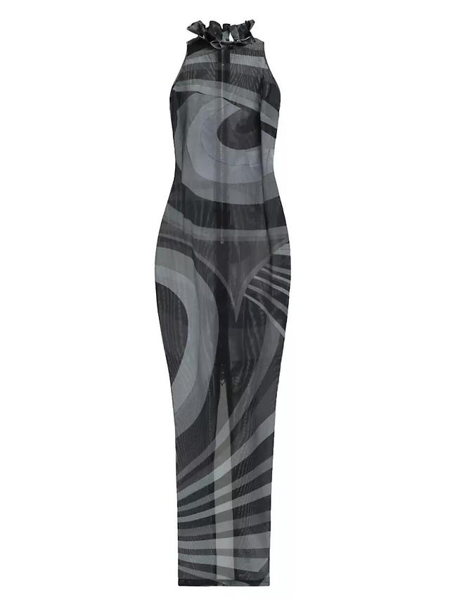 Sleeveless Printed Mesh Gown Product Image