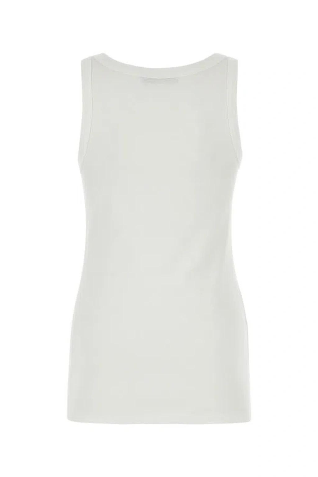 White Cotton Tank Top With Eyelets Women Product Image