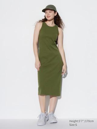 Womens Ribbed Bra Sleeveless Dress Olive Small UNIQLO US Product Image