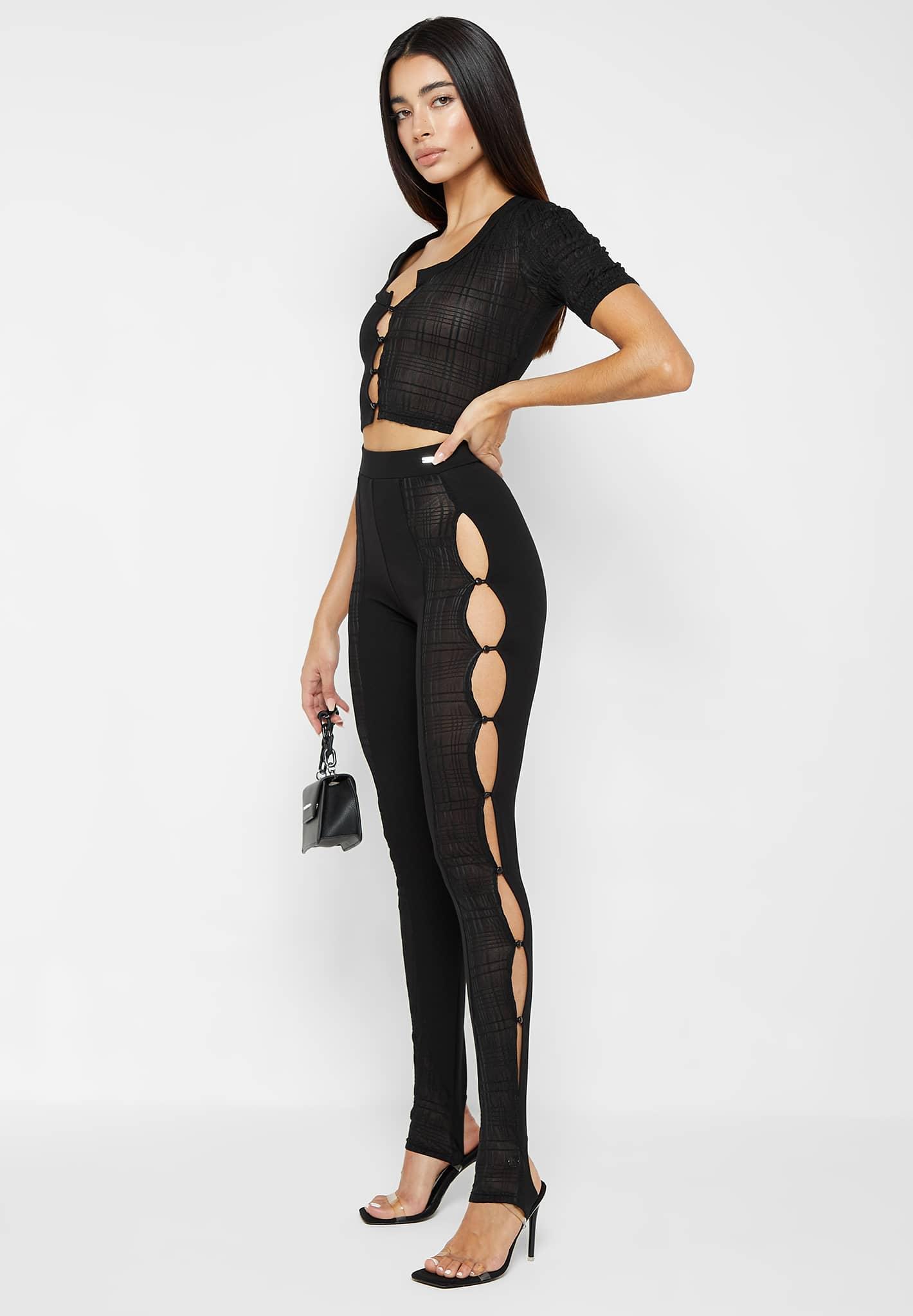 Bandage & Mesh Cut Out Leggings - Black Female Product Image