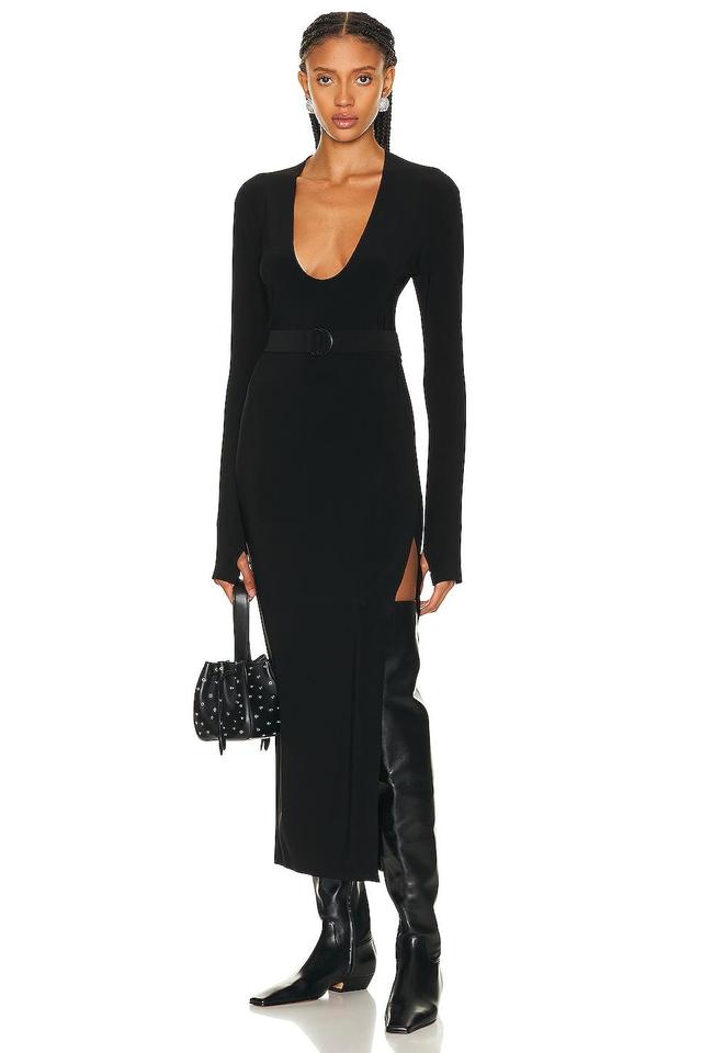 Norma Kamali Long Sleeve Deep U Neck Side Slit Gown Product Image