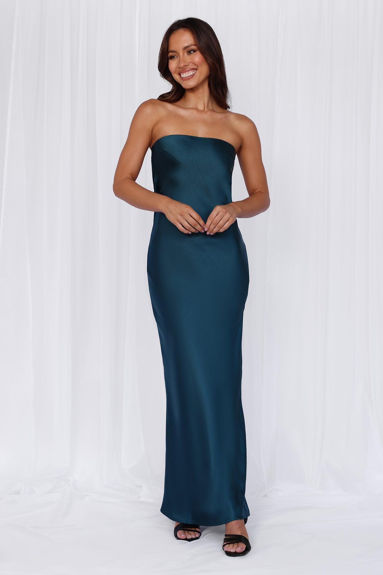 HELLO MOLLY The Felicity Strapless Satin Maxi Dress Teal Product Image