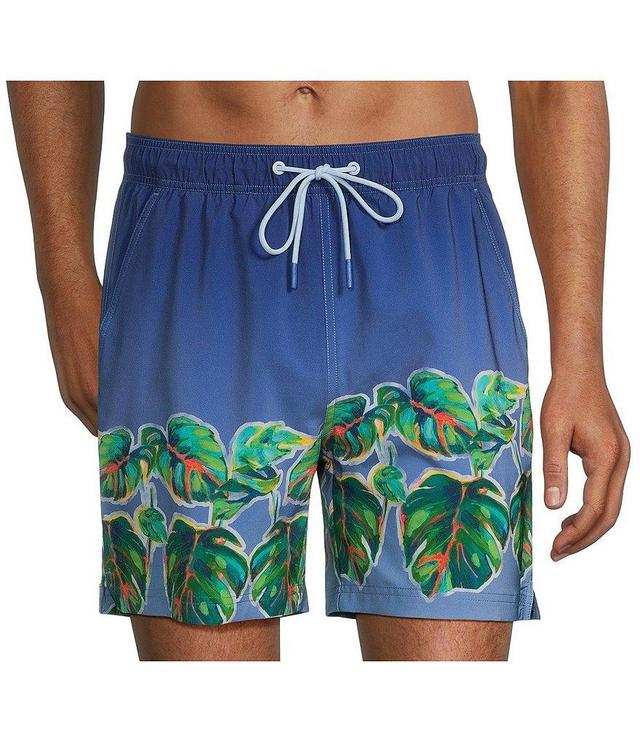 Caribbean Ombre Palm Leaves 6#double; Inseam Swim Trunks Product Image