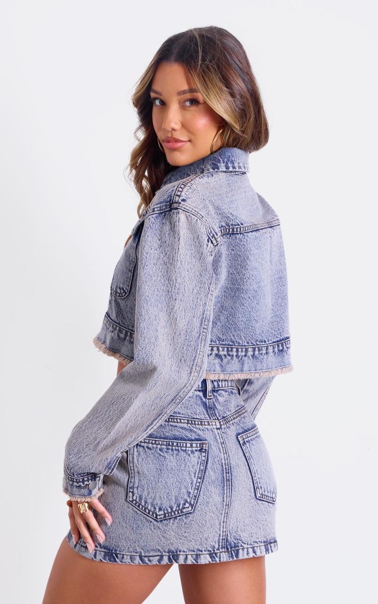 Acid Wash Denim Cropped Jacket Product Image