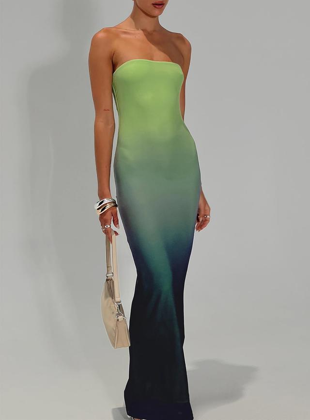 Stolen Love Strapless Maxi Dress Blue / Green Ombre Petite Product Image