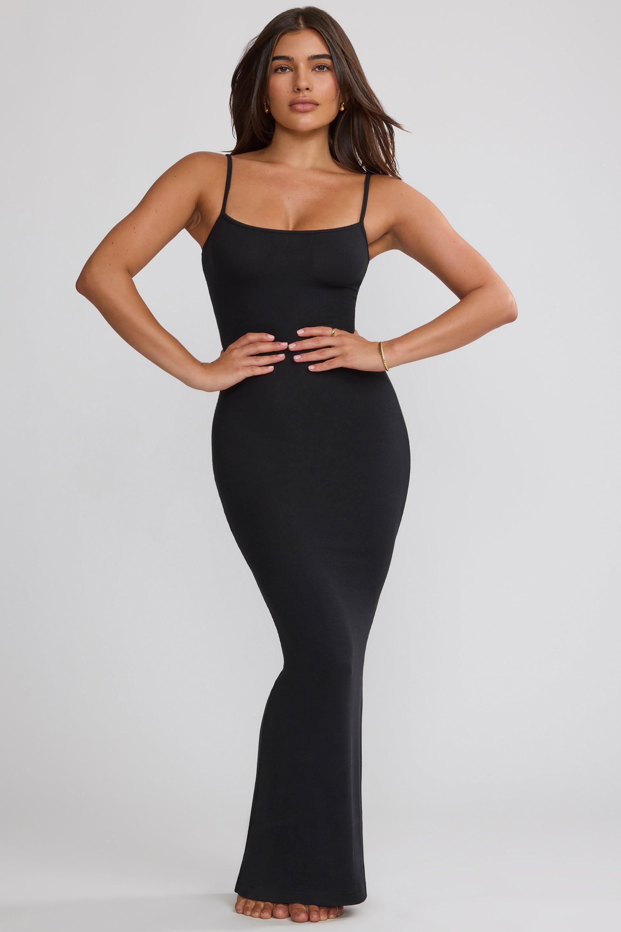 Ribbed Modal Square Neck Maxi Dress in Black Product Image