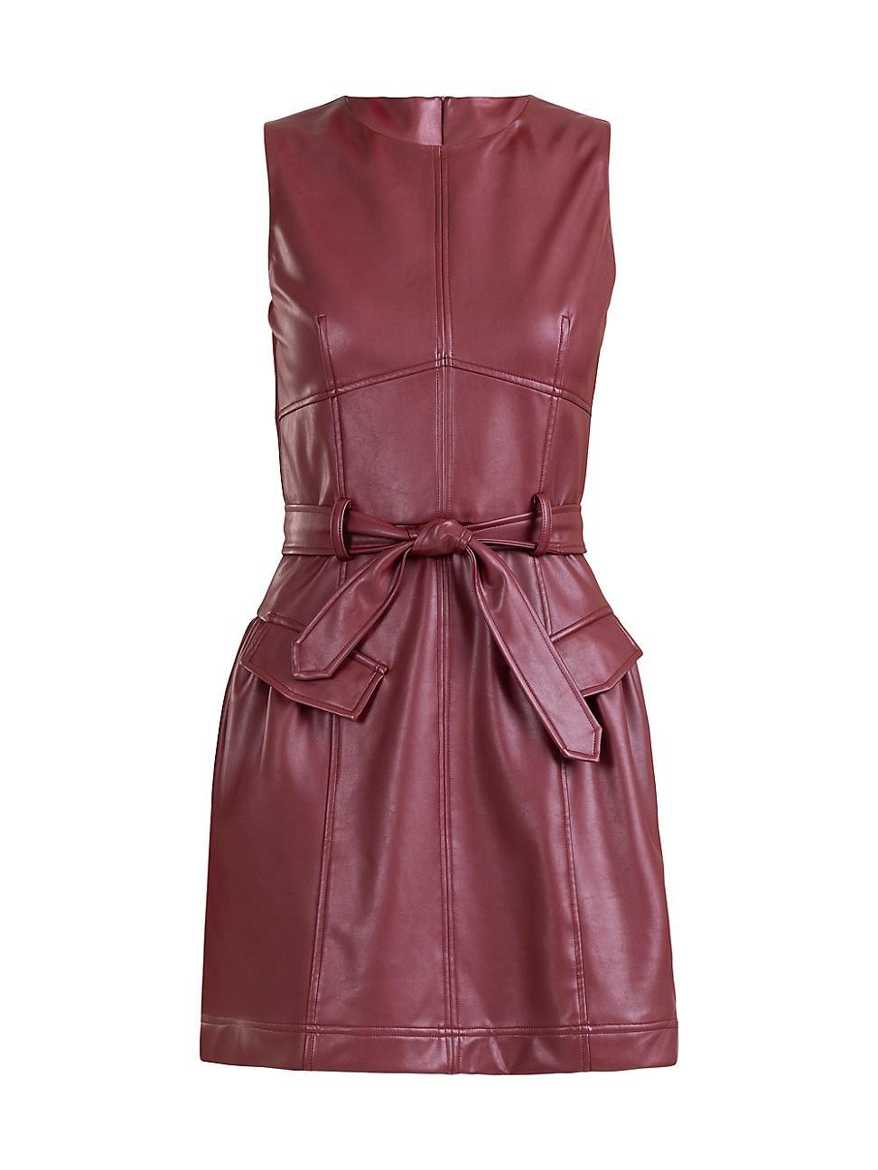 Womens Zoey Belted Faux Leather Minidress Product Image