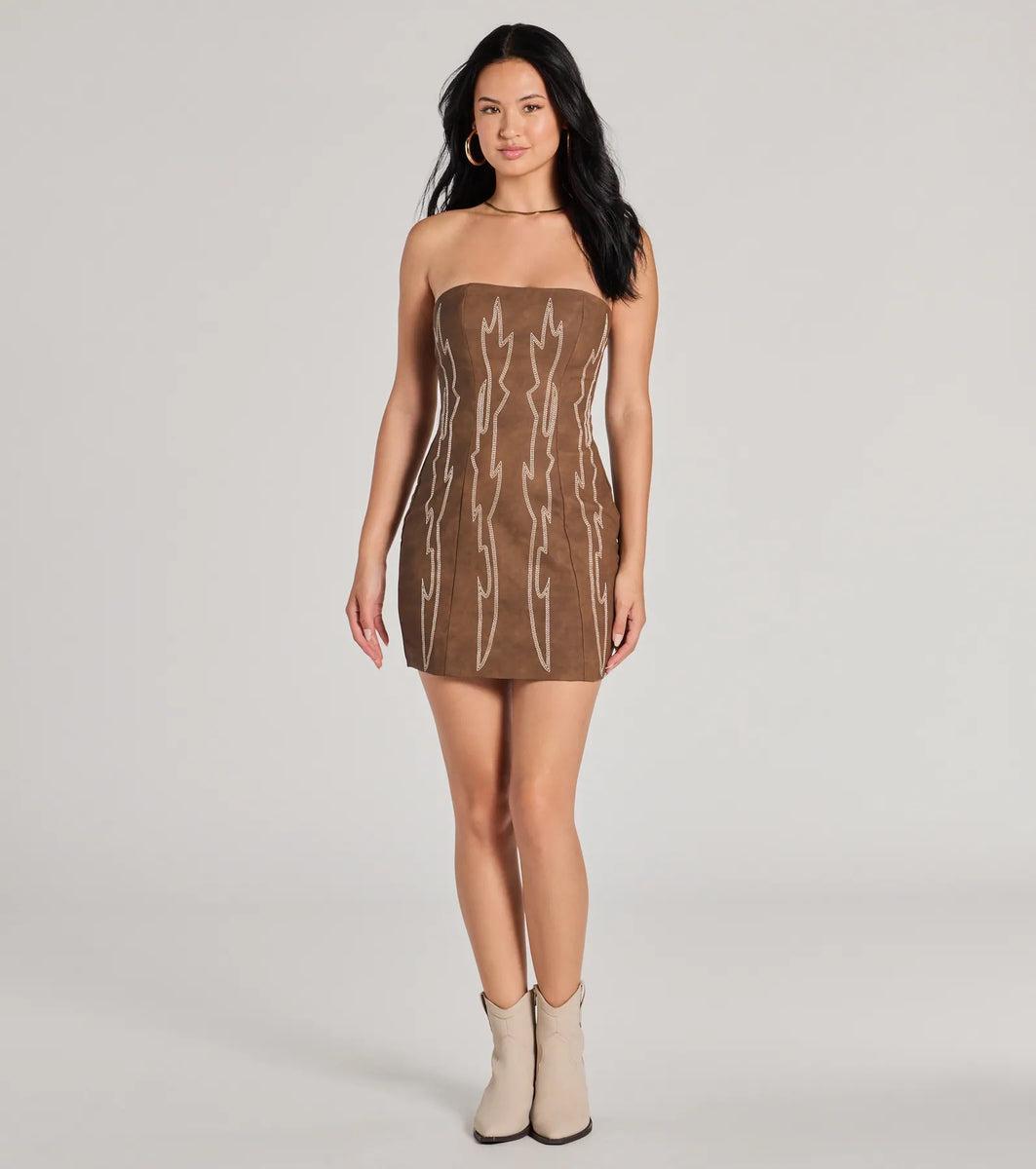 Western Baddie Strapless Lace-Up Mini Dress Product Image