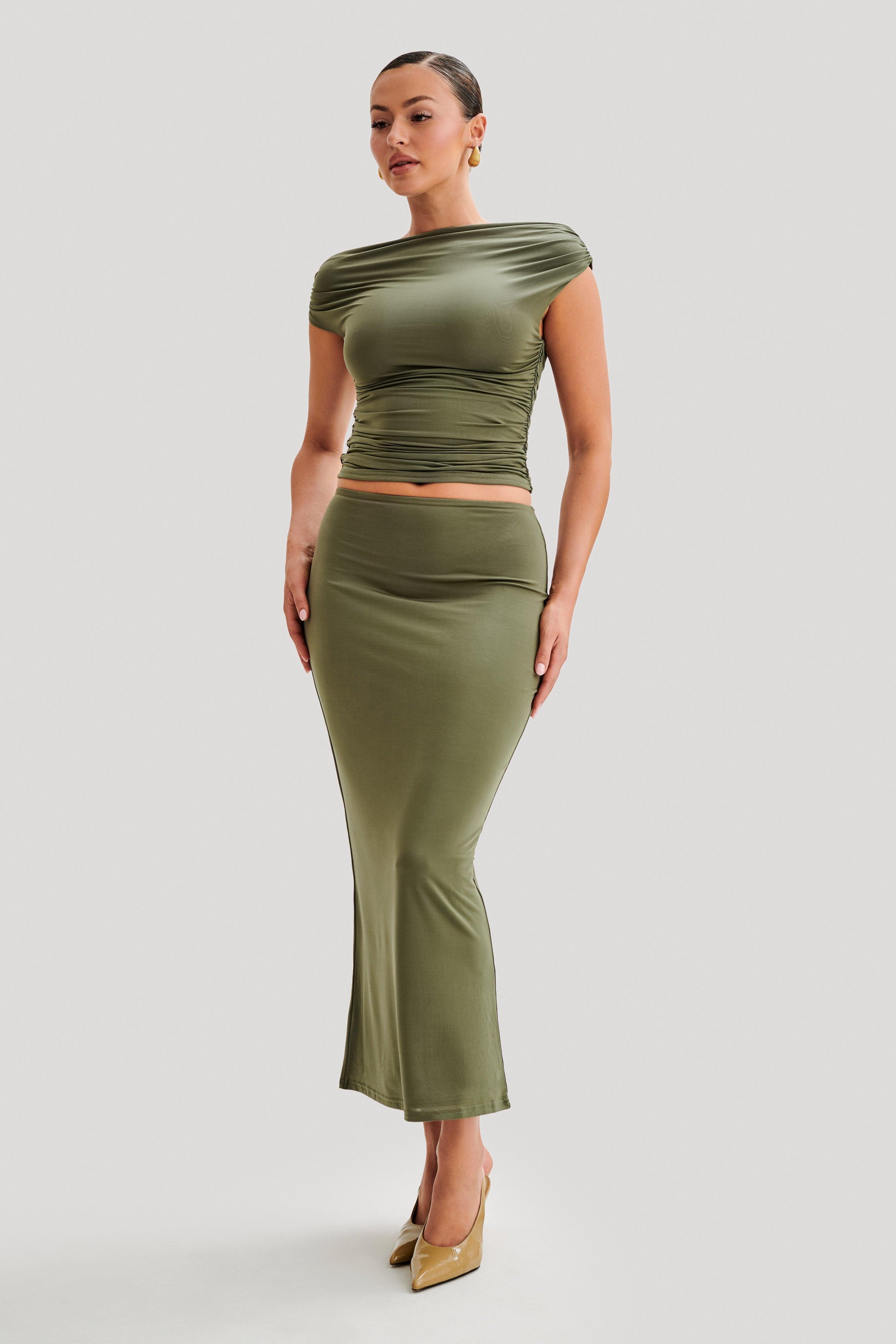 Charlene Slinky Midi Skirt - Olive Product Image