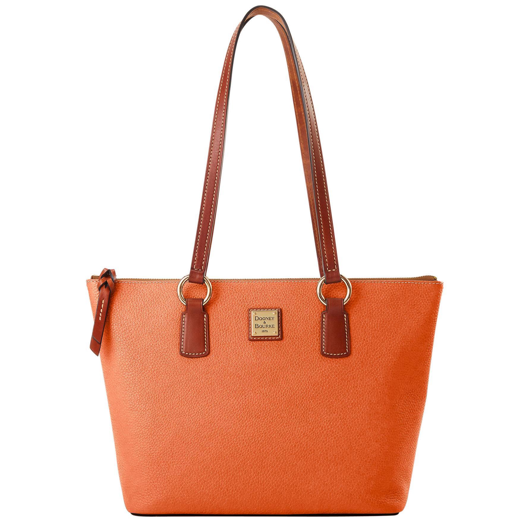 Dooney & Bourke Womens Pebble Grain Small Wren Zip Leather Tote Shopping Bag in Coral Product Image