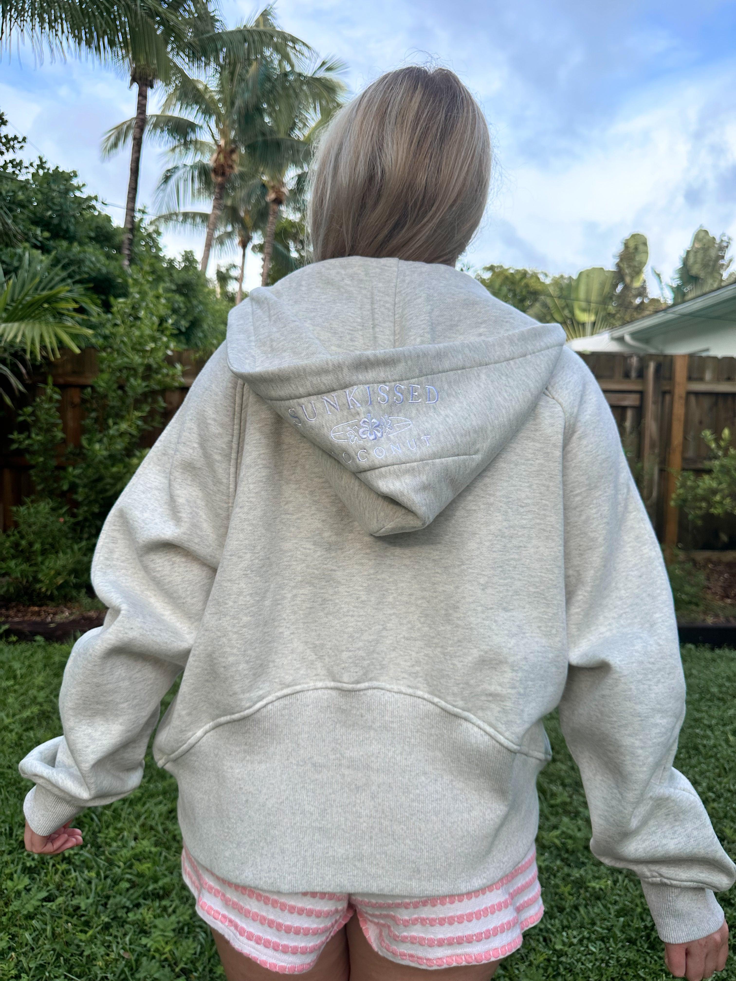 Salty Grey Pilates Detailed Waist Length Quarter Zip Hoodie Product Image