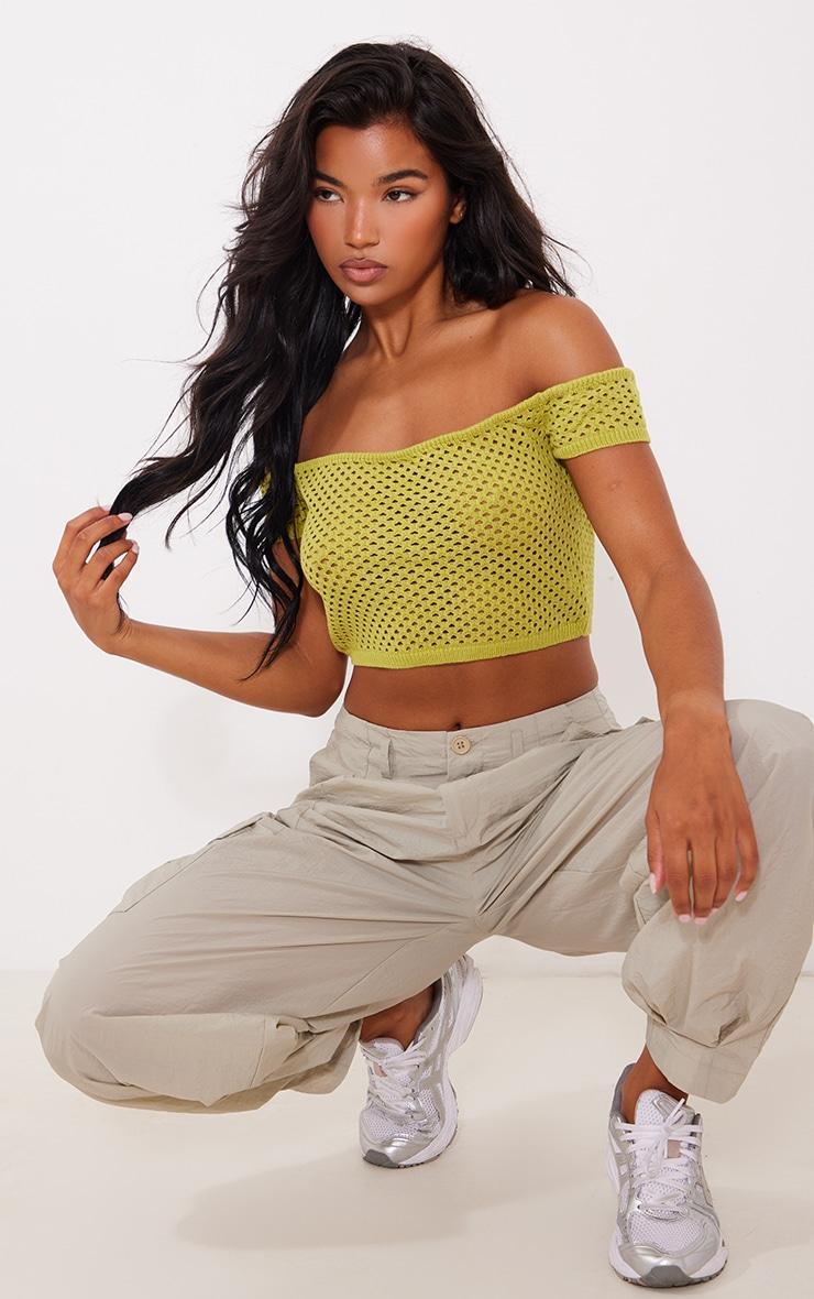 Lime Open Soft Knit Off The Shoulder Top Product Image