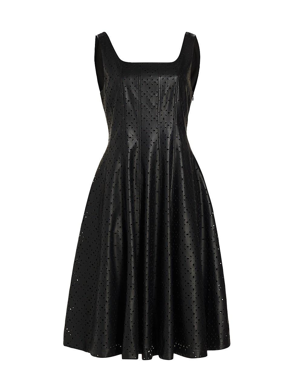 Womens Perforated Faux Leather Fit & Flare Dress Product Image