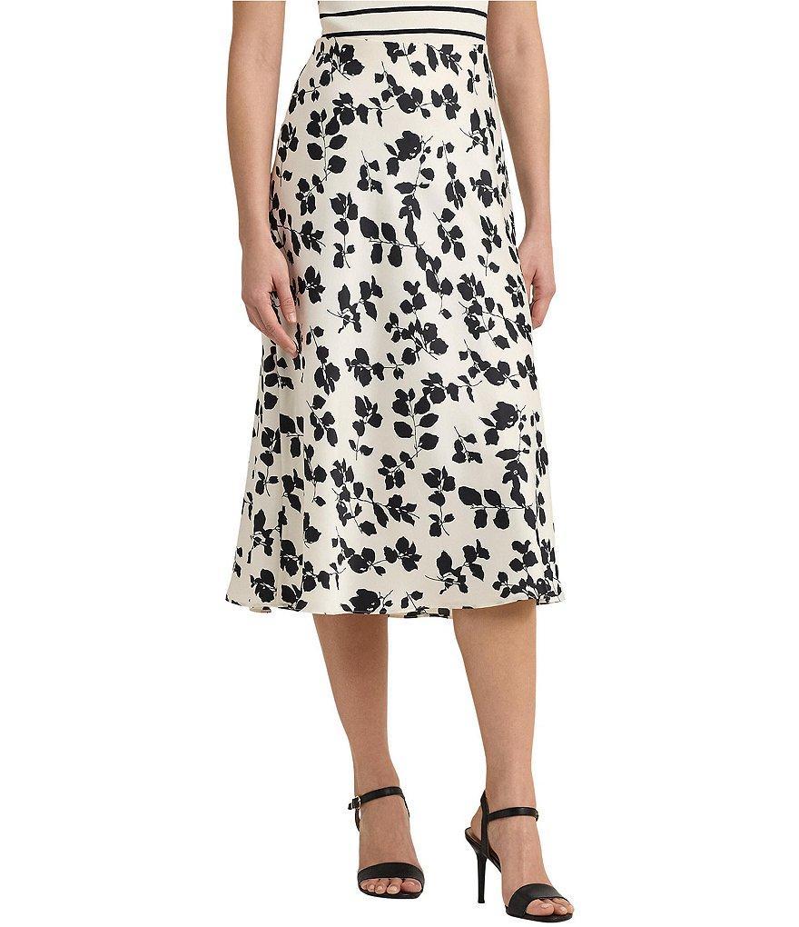 Lauren Ralph Lauren Sharae Satin Charmeuse Printed A-Line Midi Skirt product image