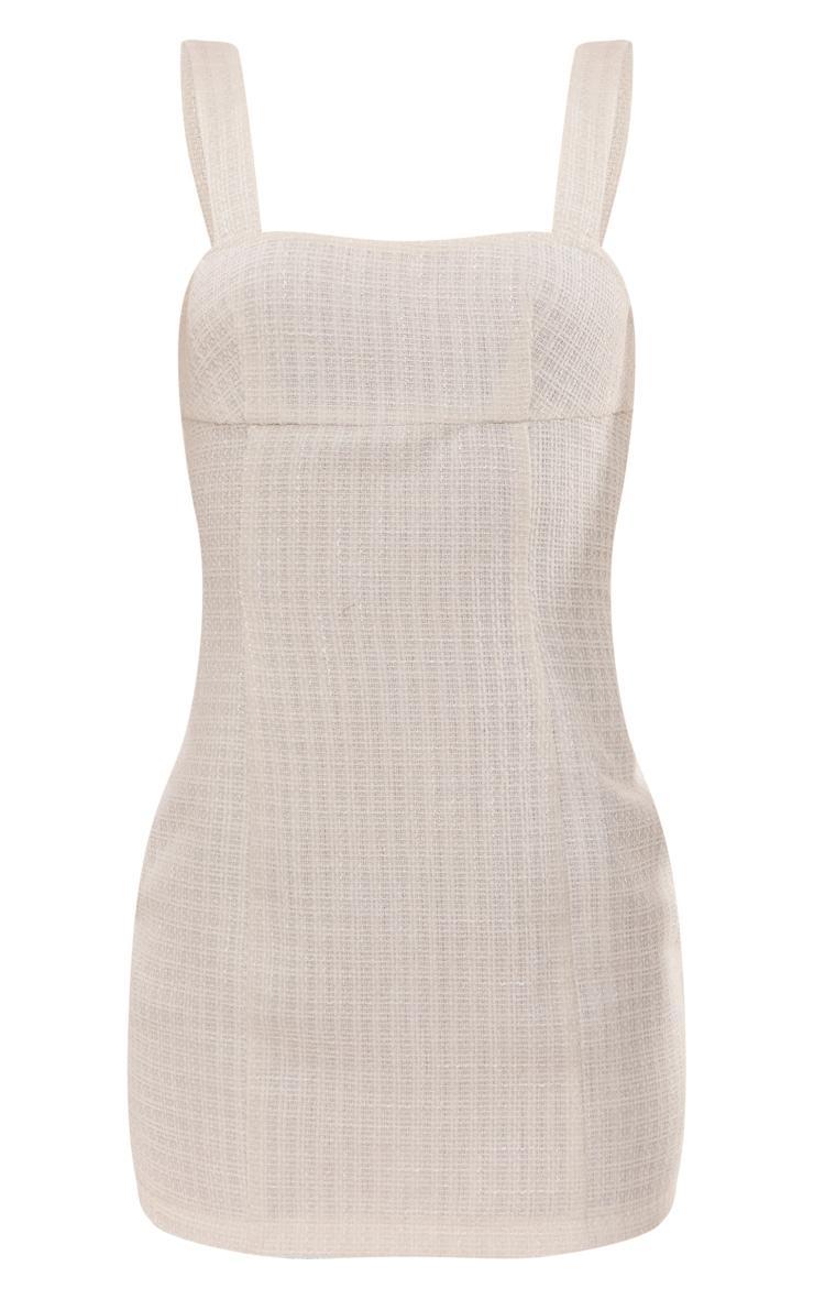 Cream Boucle Square Neck Bodycon Mini Dress Product Image