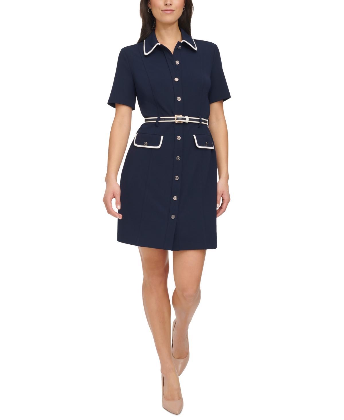 Tommy Hilfiger Womens Scuba-Crepe Contrast-Trim Shirtdress Product Image