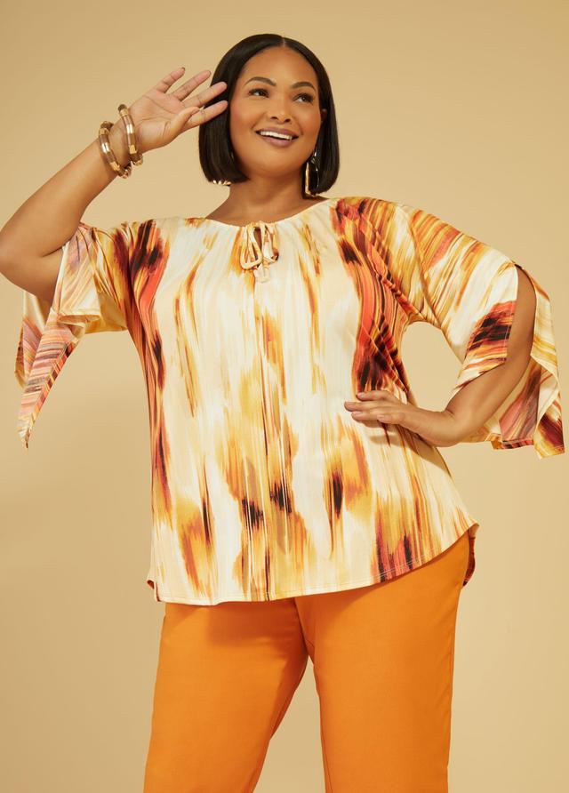 Plus Size Printed Drawstring Cutout Tunic Ashley Stewart Product Image