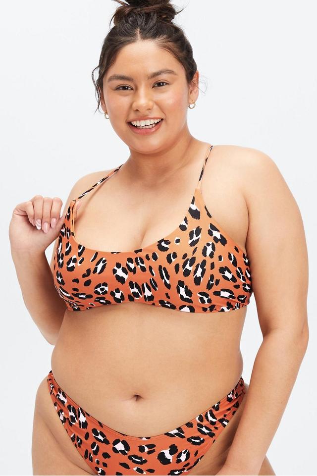 Fabletics Scoop Neck Bikini Top Womens Burnt Ochre Wavy Leo plus Size 3X Product Image