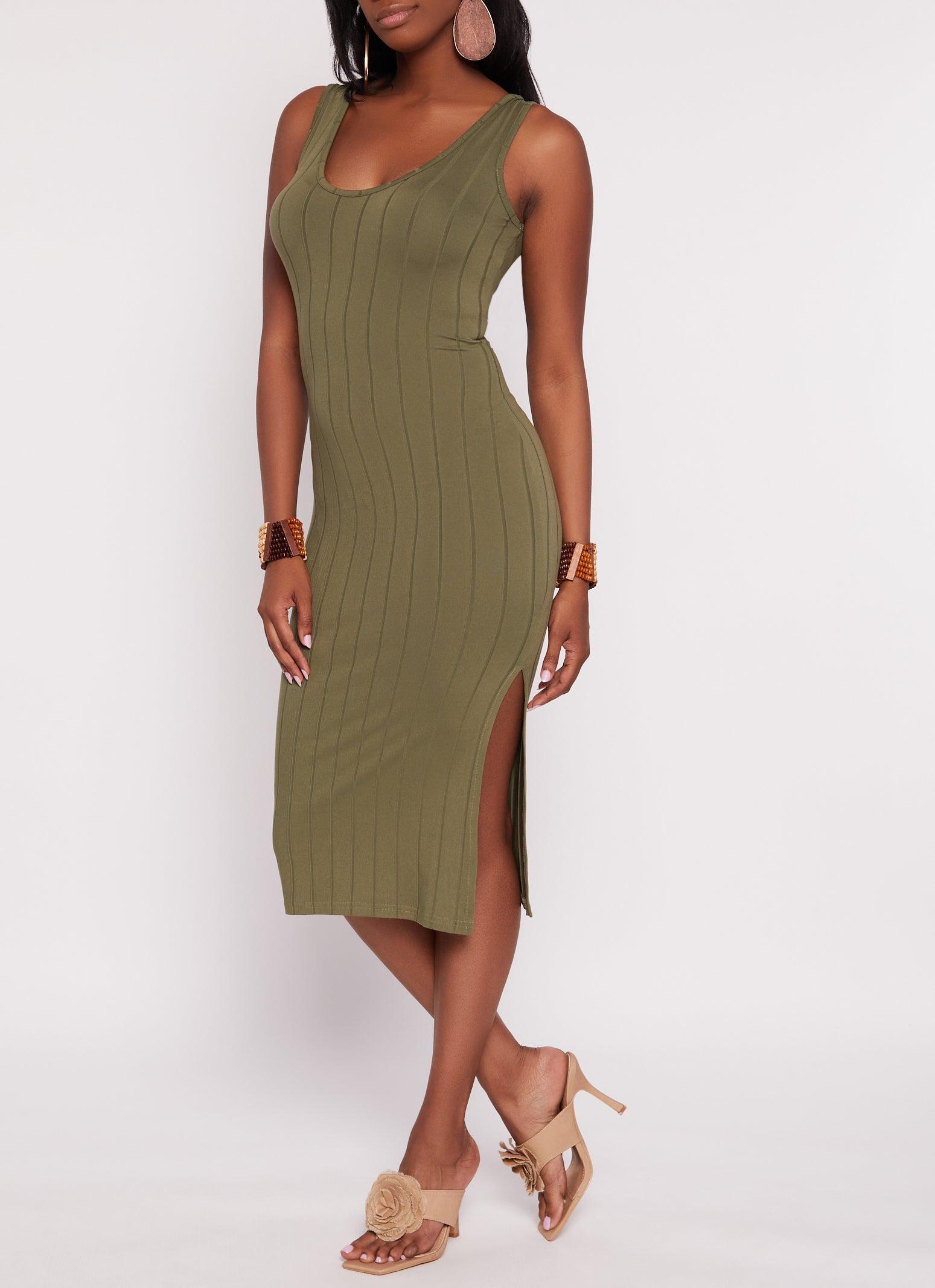 Womens Ribbed Scoop Neck Midi Tank Dress Product Image