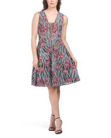 Macie Sleeveless Floral Embroidered Midi Dress for Women | Polyester/Nylon Product Image