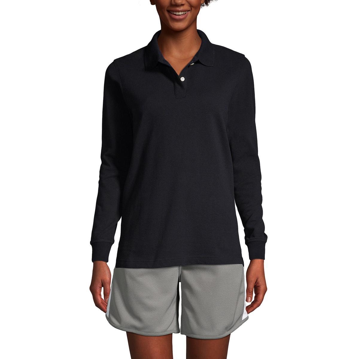 Lands End School Uniform Womens Tall Long Sleeve Mesh Polo Shirt Product Image