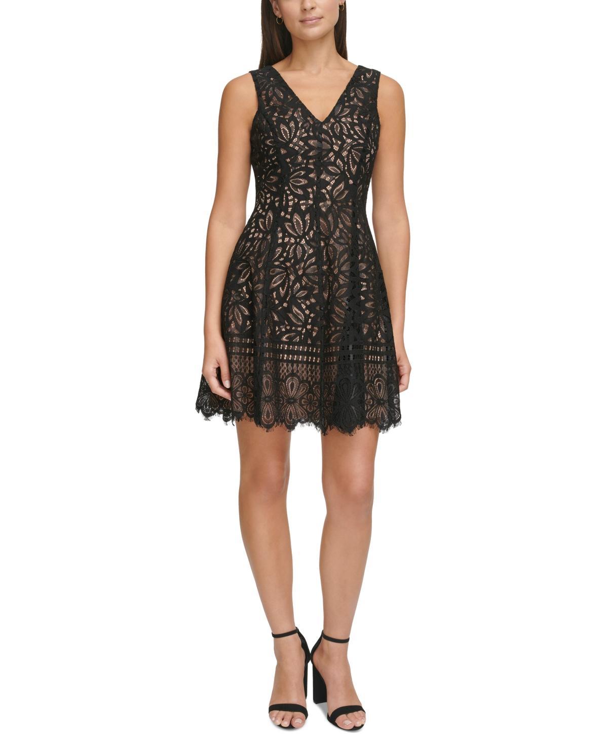 kensie Womens Lace Fit & Flare Dress - Black Product Image