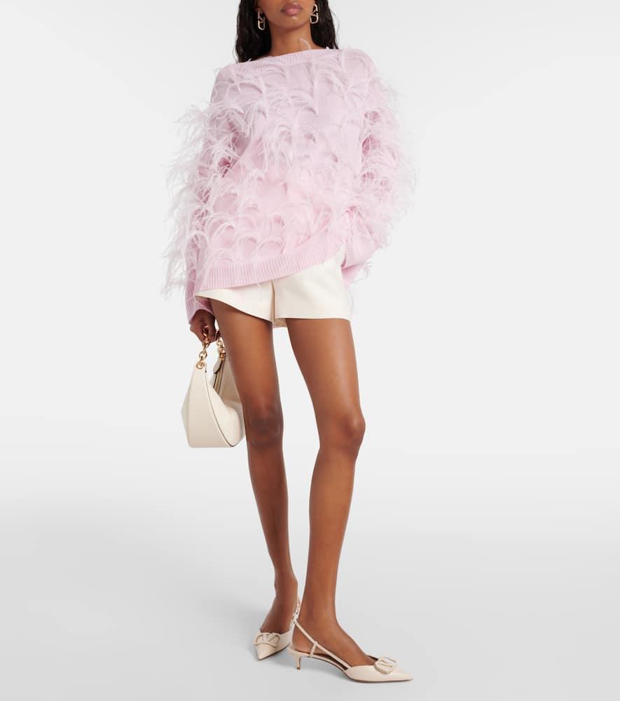 VALENTINO Feather Embellished Virgin Wool Sweater In Pink Product Image