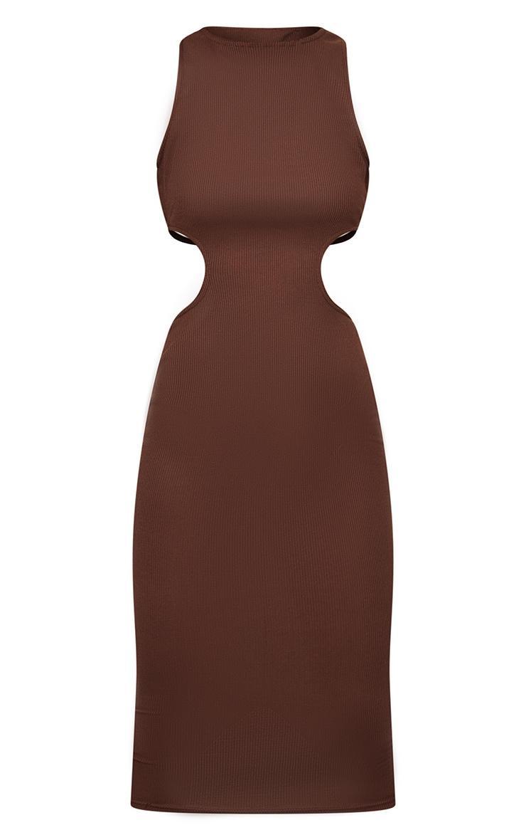 Chocolate Brown Rib Cut Out Side Midi Dress Product Image