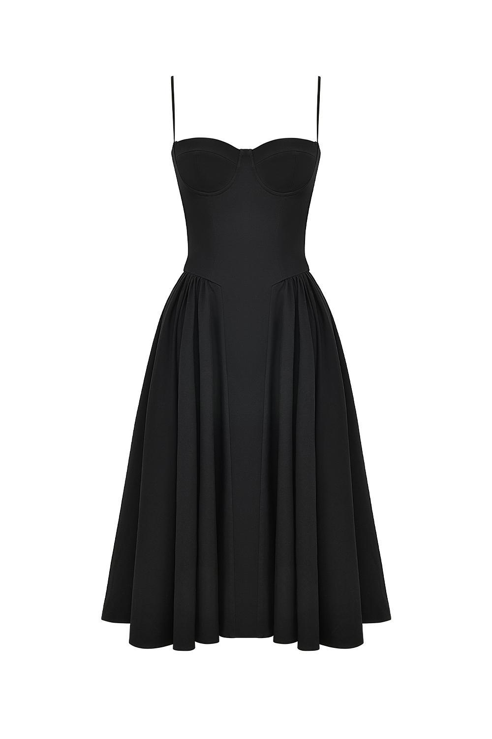 Samaria Black Corset Midi Dress Product Image