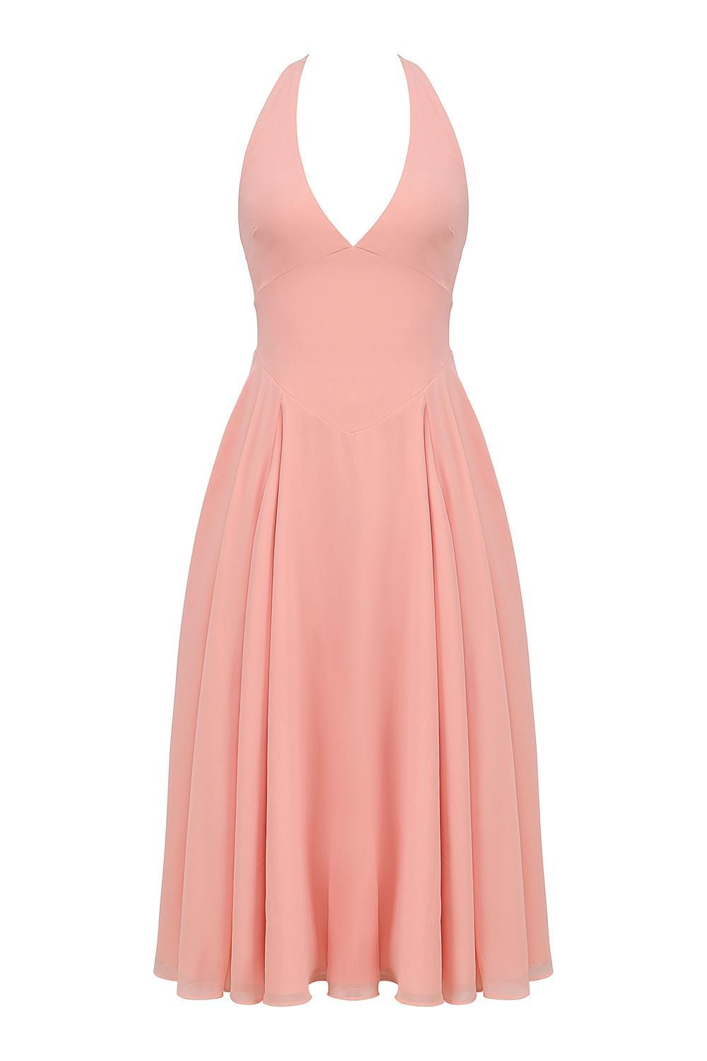 Solada Peach Georgette Halter Sundress Product Image