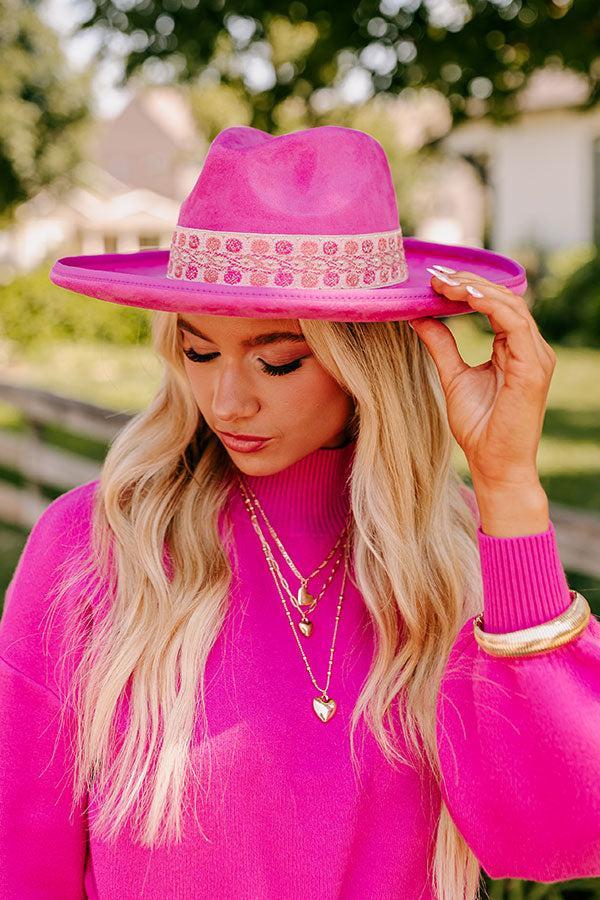 Posh Moment Faux Suede Fedora in Pink Product Image