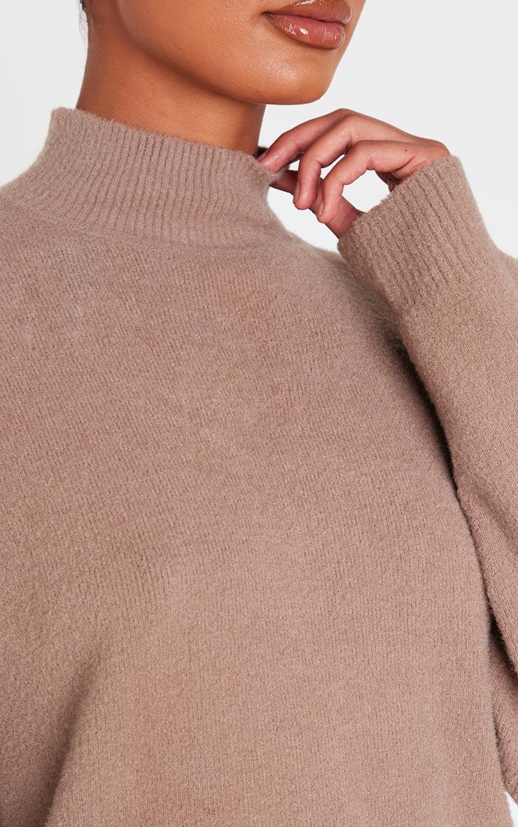 Light Mocha Soft Knit High Neck Oversized Sweater Product Image