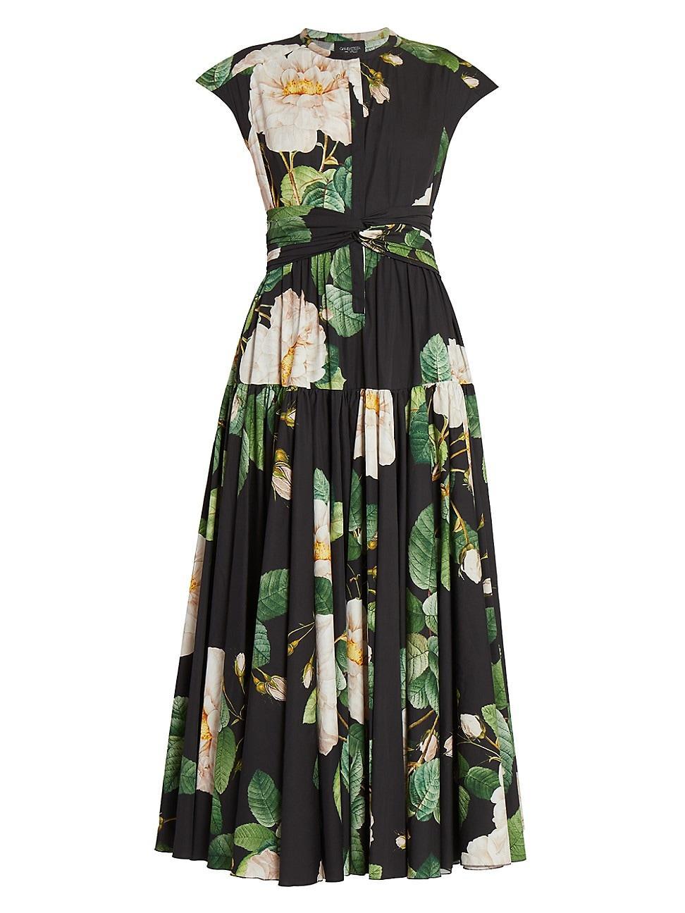 Womens Floral Tiered Cotton Dress Product Image