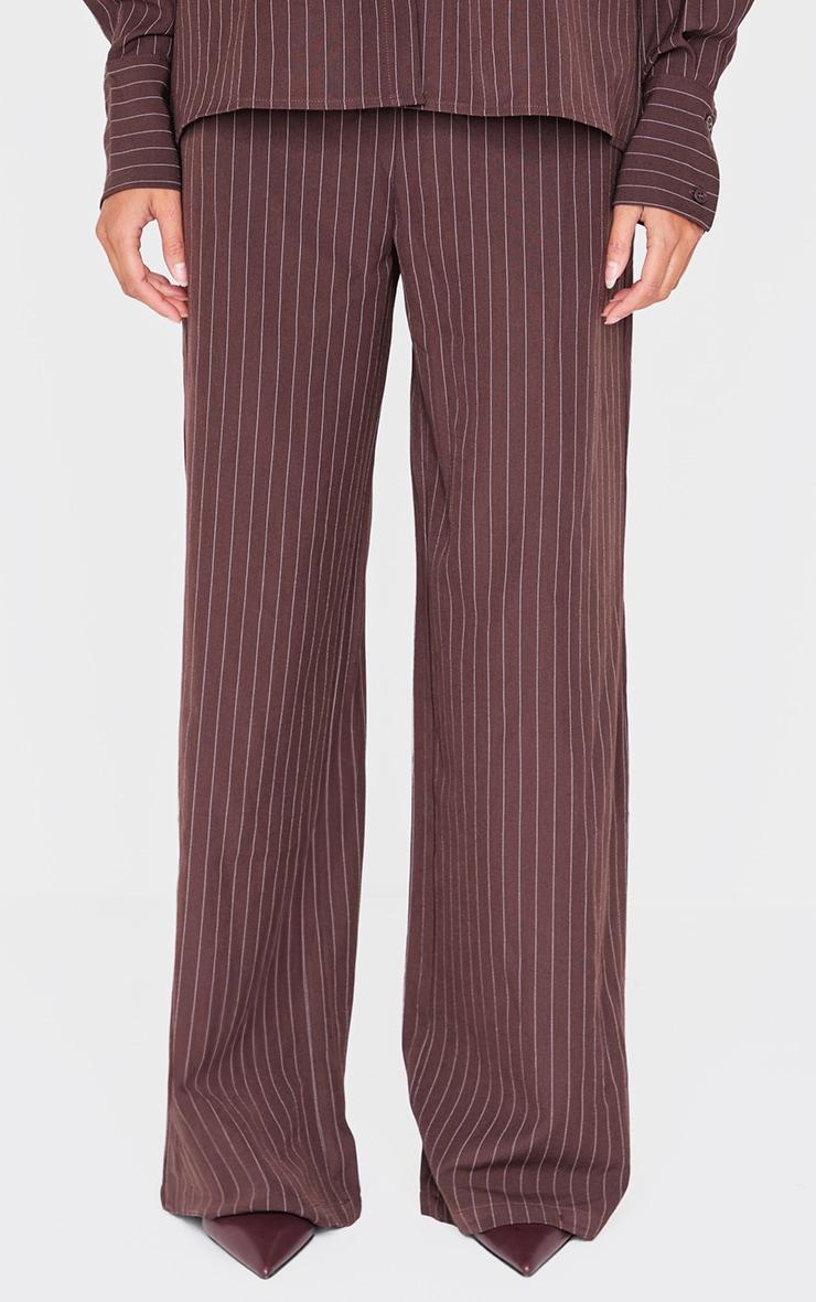 Dark Brown Woven Pinstripe Detail Wide Leg Pants Product Image