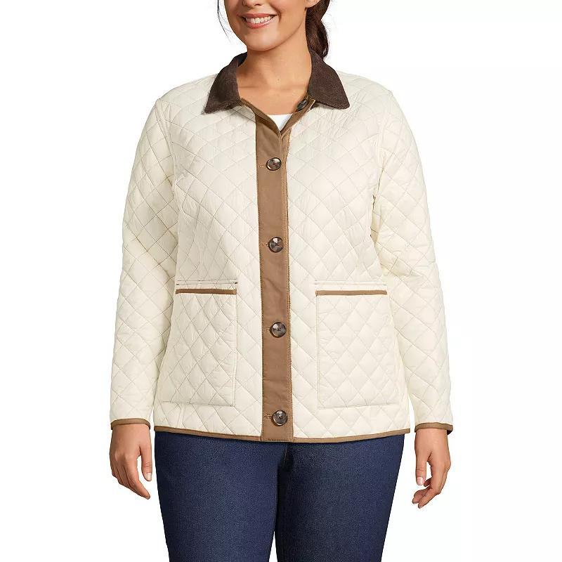 Plus Size Lands End Reversible Quilted Barn Coat, Womens Green Green Navy Product Image