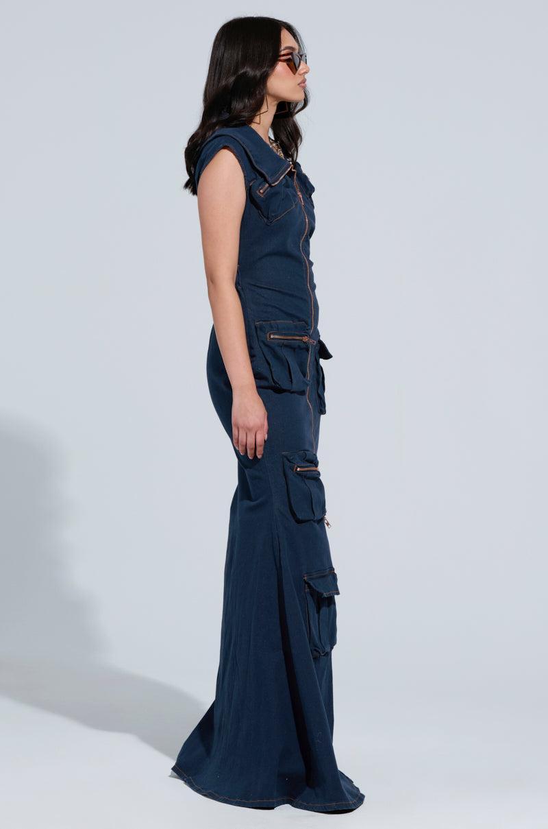 DONT MESS WITH ME COLLARED DENIM MAXI DRESS Product Image